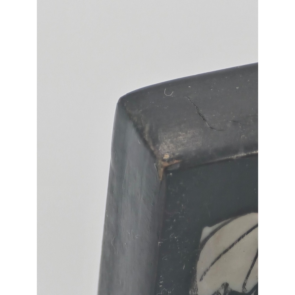 Vintage Black Lacquer Mother of Pearl Inlay 4 Panel Mini Table Screen Deer Crane - Picture 12 of 14